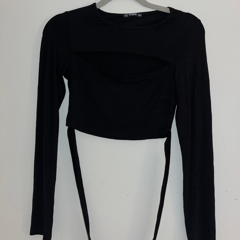 Shein Black Tight Long sleeve Cut out Crop